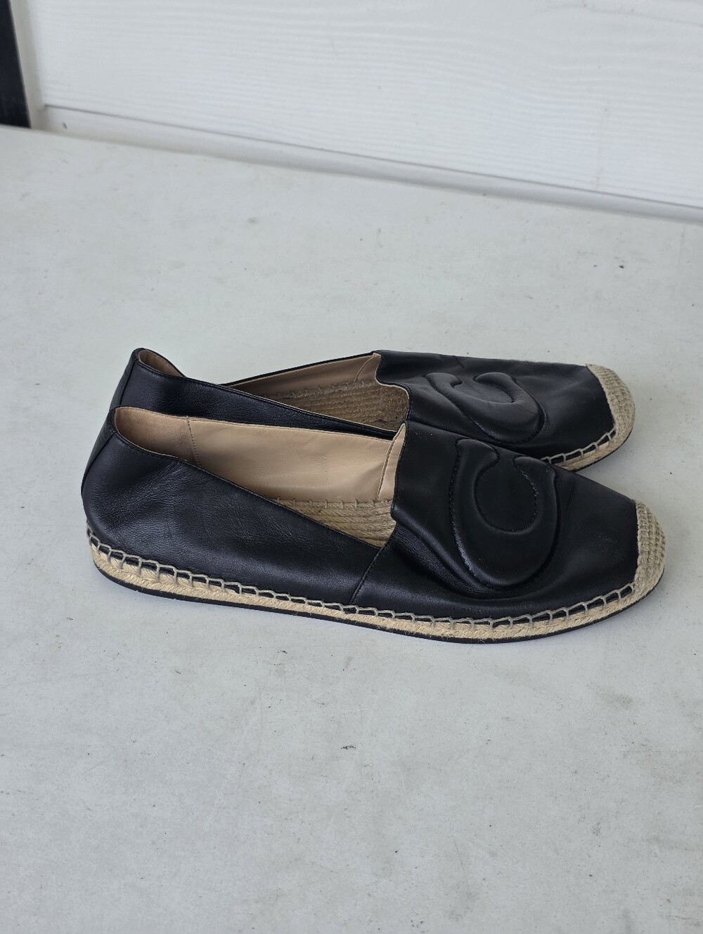 Coach Black Leather C Logo Espadrille Flats Loafers Shoes Size 9.5 Casual - Picture 3 of 10
